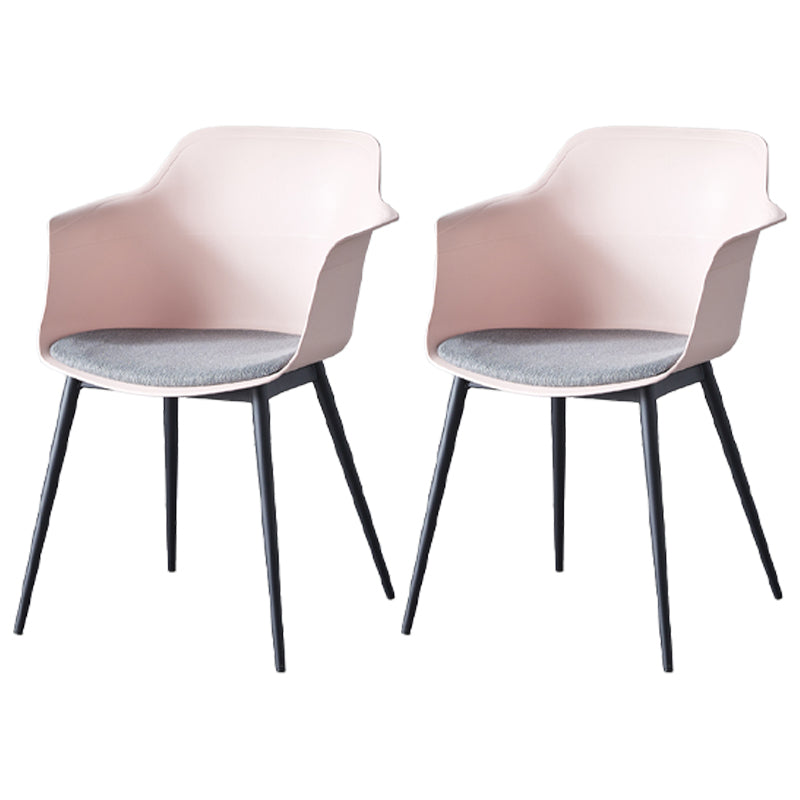 Plastic Modern Indoor-Outdoor Chair Dining Room Solid Back Upholstered Arm Chair Pink Set of 2 Clearhalo ' kitchen&dining_furn' 'Dining Chairs' 'Dining Tables & Seating' 'dining_chair' 'Furniture' 'furniture_dining_chair' 'Kitchen & Dining Furniture' 'kitchen' 4315876