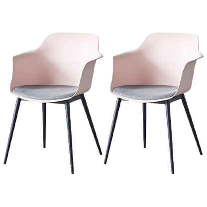 Plastic Modern Indoor-Outdoor Chair Dining Room Solid Back Upholstered Arm Chair Pink Set of 2 Clearhalo ' kitchen&dining_furn' 'Dining Chairs' 'Dining Tables & Seating' 'dining_chair' 'Furniture' 'furniture_dining_chair' 'Kitchen & Dining Furniture' 'kitchen' 4315876