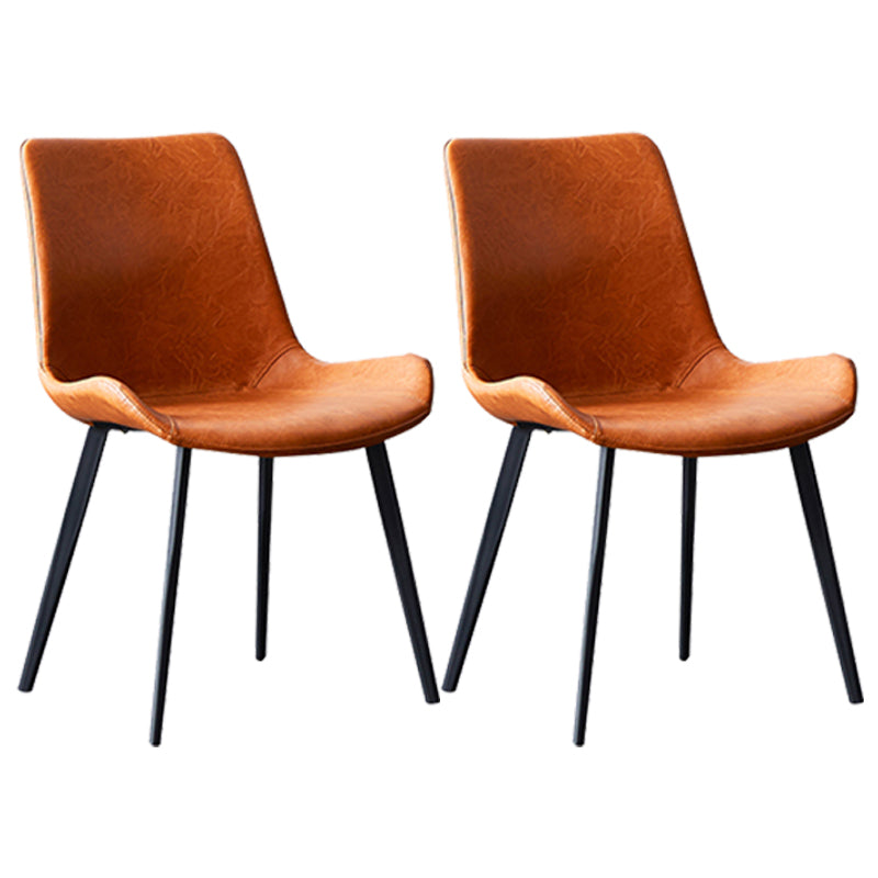 Contemporary Style Dining Chairs Armless Side Chairs for Kitchen with Metal Legs Orange 2 Piece Set Clearhalo ' kitchen&dining_furn' 'Dining Chairs' 'Dining Tables & Seating' 'dining_chair' 'furn' 'furn_dining_chair' 'Furniture' 'furniture_dining_chair' 'Kitchen & Dining Furniture' 'kitchen' 4315979