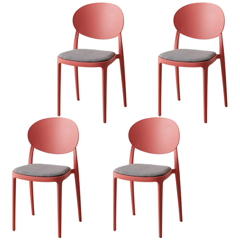 Scandinavian Restaurant Open Back Side Chair Plastic Matte Finish Dining Chair Gray-Red 4 Piece Set Clearhalo ' kitchen&dining_furn' 'Dining Chairs' 'Dining Tables & Seating' 'dining_chair' 'furn' 'furn_dining_chair' 'Furniture' 'furniture_dining_chair' 'Kitchen & Dining Furniture' 'kitchen' 4316090