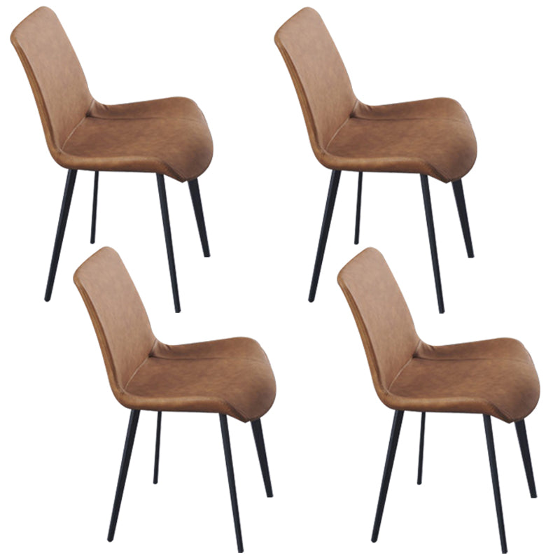 Indoor Industrial Arm Chair Solid Back Metal Upholstered Dining Room Chair Brown 4 Piece Set Clearhalo ' kitchen&dining_furn' 'Dining Chairs' 'Dining Tables & Seating' 'dining_chair' 'furn' 'furn_dining_chair' 'Furniture' 'furniture_dining_chair' 'Kitchen & Dining Furniture' 'kitchen' 4316142