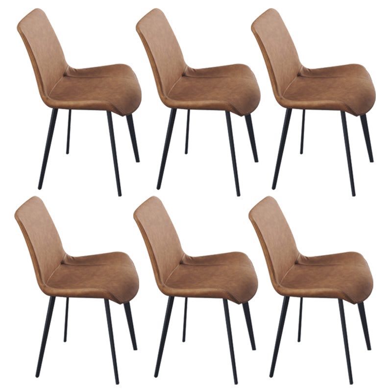 Indoor Industrial Arm Chair Solid Back Metal Upholstered Dining Room Chair Brown 6 Piece Set Clearhalo ' kitchen&dining_furn' 'Dining Chairs' 'Dining Tables & Seating' 'dining_chair' 'furn' 'furn_dining_chair' 'Furniture' 'furniture_dining_chair' 'Kitchen & Dining Furniture' 'kitchen' 4316143