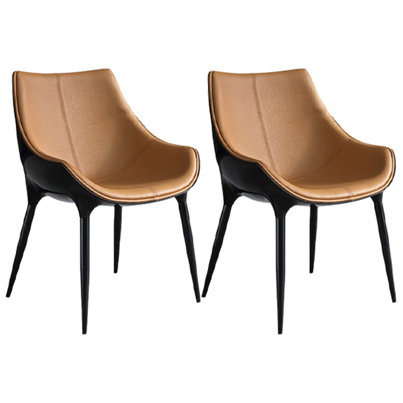 Modern Leather Dining Room Chair Arm Metal Dining Chairs for Restaurant Yellow 2 Piece Set Clearhalo ' kitchen&dining_furn' 'Dining Chairs' 'Dining Tables & Seating' 'dining_chair' 'furn' 'furn_dining_chair' 'Furniture' 'furniture_dining_chair' 'Kitchen & Dining Furniture' 'kitchen' 4316323