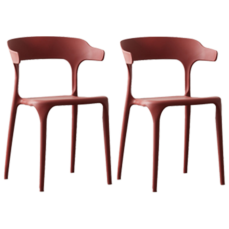 Scandinavian Plastic Stackable Side Chair Open Back Matte Finish Dining Chair Burgundy 2 Piece Set Clearhalo ' kitchen&dining_furn' 'Dining Chairs' 'Dining Tables & Seating' 'dining_chair' 'furn' 'furn_dining_chair' 'Furniture' 'furniture_dining_chair' 'Kitchen & Dining Furniture' 'kitchen' 4316395