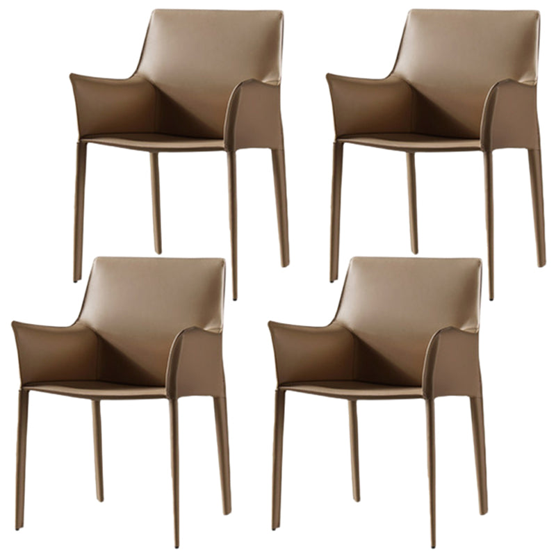 Modern Metal Dining Arm Chair Leather Dining Side Chair for Restaurant Use Coffee 4 Piece Set Clearhalo ' kitchen&dining_furn' 'Dining Chairs' 'Dining Tables & Seating' 'dining_chair' 'furn' 'furn_dining_chair' 'Furniture' 'furniture_dining_chair' 'Kitchen & Dining Furniture' 'kitchen' 4316510
