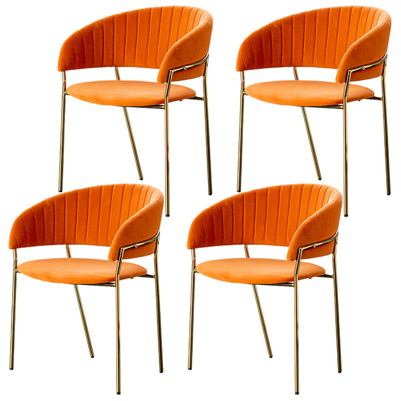 Scandinavian Style Open Back Dining Side Chair Leather Dining Chairs with Gold Legs Orange 4 Piece Set Clearhalo ' kitchen&dining_furn' 'Dining Chairs' 'Dining Tables & Seating' 'dining_chair' 'furn' 'furn_dining_chair' 'Furniture' 'furniture_dining_chair' 'Kitchen & Dining Furniture' 'kitchen' 4316554