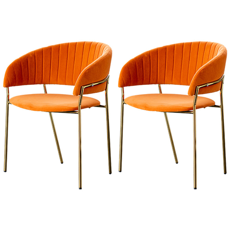 Scandinavian Style Open Back Dining Side Chair Leather Dining Chairs with Gold Legs Orange 2 Piece Set Clearhalo ' kitchen&dining_furn' 'Dining Chairs' 'Dining Tables & Seating' 'dining_chair' 'furn' 'furn_dining_chair' 'Furniture' 'furniture_dining_chair' 'Kitchen & Dining Furniture' 'kitchen' 4316559
