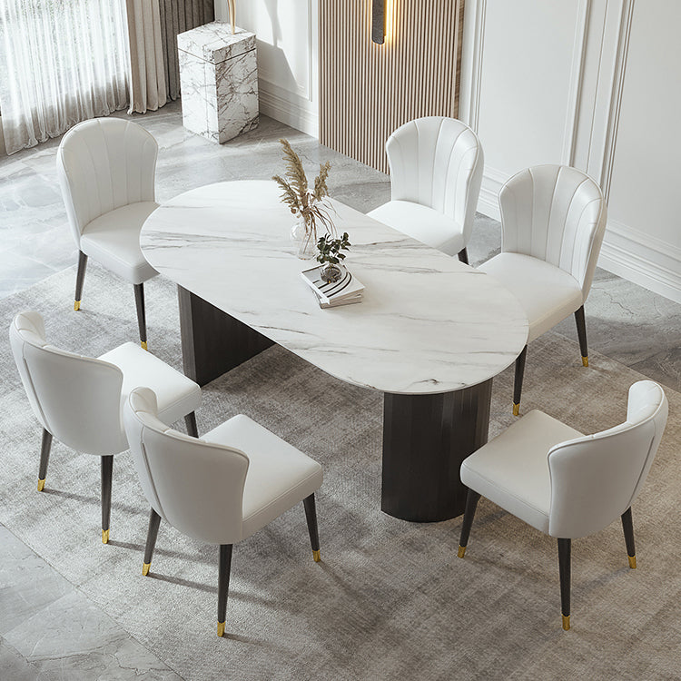 Modern Oval Dining Table White Sintered Stone Dining Table with Double Pedestal Base for Home Clearhalo ' dining_table' 'Dining Tables & Seating' 'Dining Tables' 'furn' 'furn_dining_table' 'Furniture' 'furniture_dining_table' 'Kitchen & Dining Furniture' 'kitchen&dining_furn' 'kitchen' 'kitchen_dining_table' 4316595