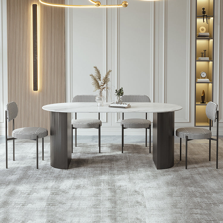Modern Oval Dining Table White Sintered Stone Dining Table with Double Pedestal Base for Home Clearhalo ' dining_table' 'Dining Tables & Seating' 'Dining Tables' 'furn' 'furn_dining_table' 'Furniture' 'furniture_dining_table' 'Kitchen & Dining Furniture' 'kitchen&dining_furn' 'kitchen' 'kitchen_dining_table' 4316597