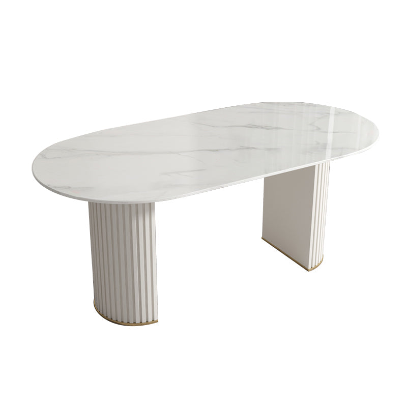 Modern Oval Dining Table White Sintered Stone Dining Table with Double Pedestal Base for Home White Without Chairs Clearhalo ' dining_table' 'Dining Tables & Seating' 'Dining Tables' 'furn' 'furn_dining_table' 'Furniture' 'furniture_dining_table' 'Kitchen & Dining Furniture' 'kitchen&dining_furn' 'kitchen' 'kitchen_dining_table' 4316599