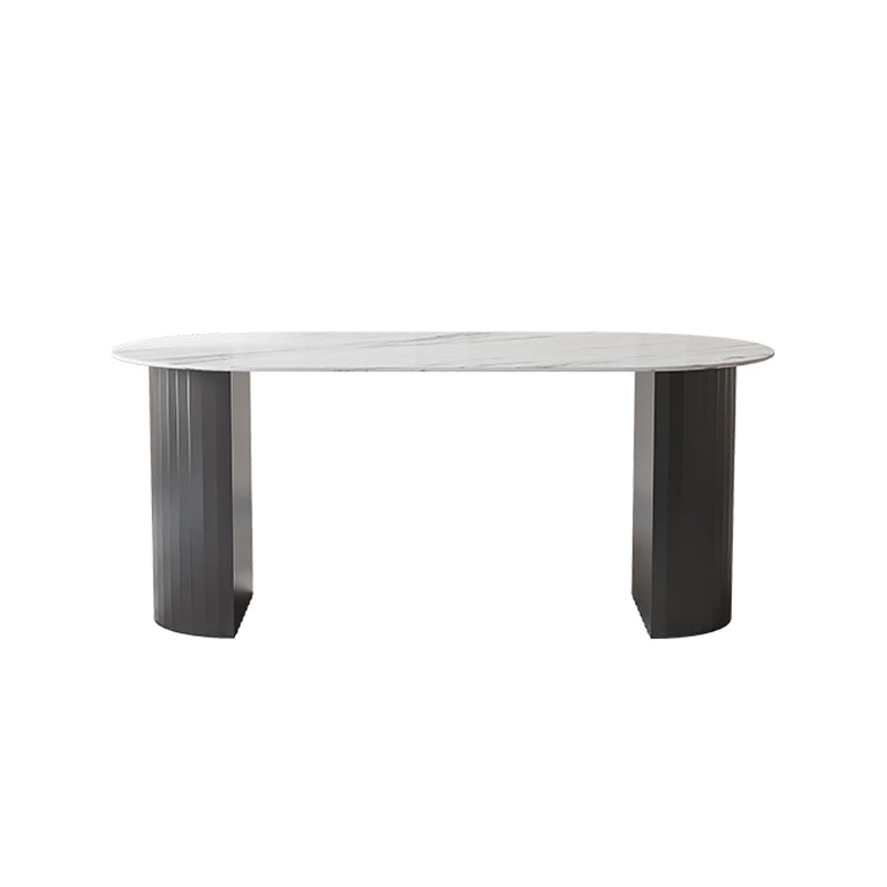 Modern Oval Dining Table White Sintered Stone Dining Table with Double Pedestal Base for Home Black Without Chairs Clearhalo ' dining_table' 'Dining Tables & Seating' 'Dining Tables' 'furn' 'furn_dining_table' 'Furniture' 'furniture_dining_table' 'Kitchen & Dining Furniture' 'kitchen&dining_furn' 'kitchen' 'kitchen_dining_table' 4316600