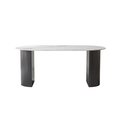Modern Oval Dining Table White Sintered Stone Dining Table with Double Pedestal Base for Home Black Without Chairs Clearhalo ' dining_table' 'Dining Tables & Seating' 'Dining Tables' 'furn' 'furn_dining_table' 'Furniture' 'furniture_dining_table' 'Kitchen & Dining Furniture' 'kitchen&dining_furn' 'kitchen' 'kitchen_dining_table' 4316600