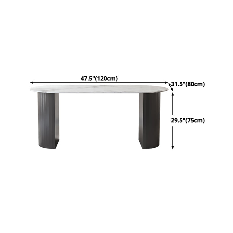 Modern Oval Dining Table White Sintered Stone Dining Table with Double Pedestal Base for Home Clearhalo ' dining_table' 'Dining Tables & Seating' 'Dining Tables' 'furn' 'furn_dining_table' 'Furniture' 'furniture_dining_table' 'Kitchen & Dining Furniture' 'kitchen&dining_furn' 'kitchen' 'kitchen_dining_table' 4316601