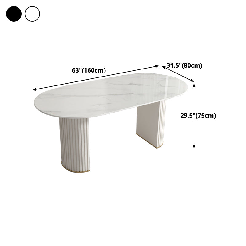 Modern Oval Dining Table White Sintered Stone Dining Table with Double Pedestal Base for Home Clearhalo ' dining_table' 'Dining Tables & Seating' 'Dining Tables' 'furn' 'furn_dining_table' 'Furniture' 'furniture_dining_table' 'Kitchen & Dining Furniture' 'kitchen&dining_furn' 'kitchen' 'kitchen_dining_table' 4316603