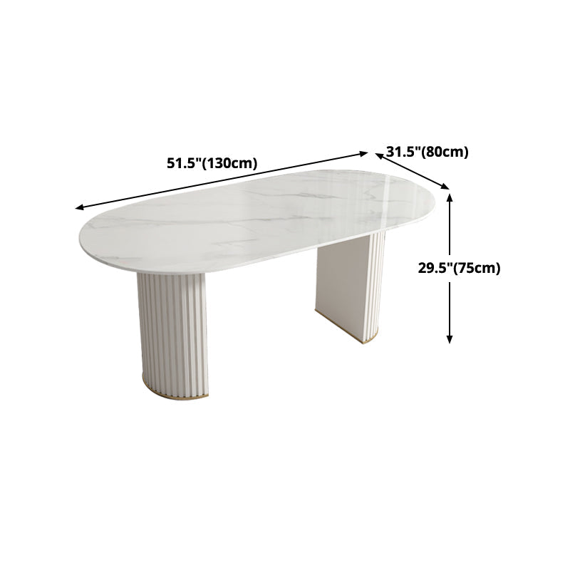 Modern Oval Dining Table White Sintered Stone Dining Table with Double Pedestal Base for Home Clearhalo ' dining_table' 'Dining Tables & Seating' 'Dining Tables' 'furn' 'furn_dining_table' 'Furniture' 'furniture_dining_table' 'Kitchen & Dining Furniture' 'kitchen&dining_furn' 'kitchen' 'kitchen_dining_table' 4316605