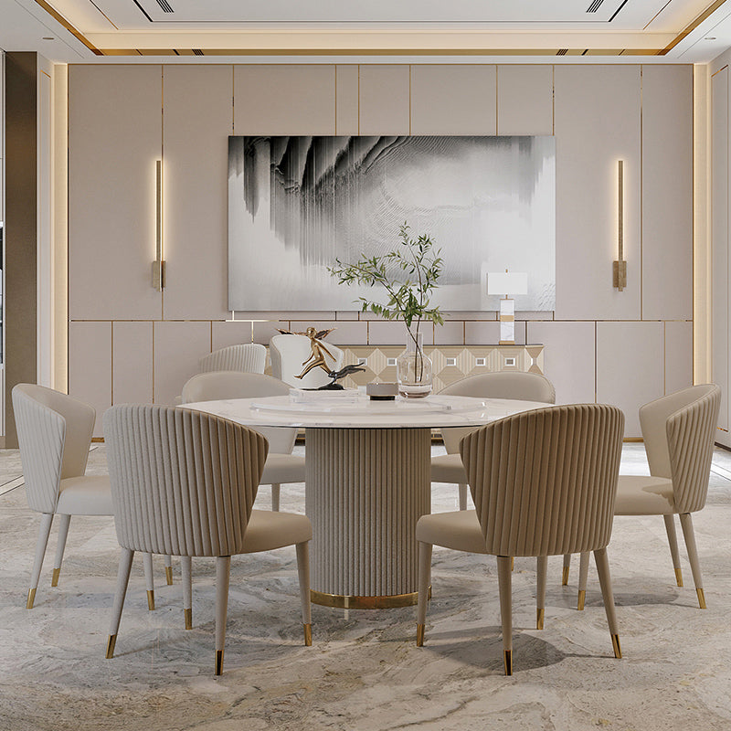 Sintered Stone Top Dining Table Luxury Round Table with Metal Pedestal in White Clearhalo ' dining_table' 'Dining Tables & Seating' 'Dining Tables' 'furn' 'furn_dining_table' 'Furniture' 'furniture_dining_table' 'Kitchen & Dining Furniture' 'kitchen&dining_furn' 'kitchen' 'kitchen_dining_table' 4316664