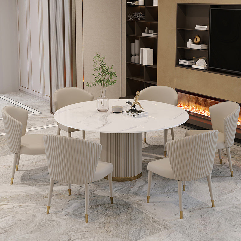 Sintered Stone Top Dining Table Luxury Round Table with Metal Pedestal in White Clearhalo ' dining_table' 'Dining Tables & Seating' 'Dining Tables' 'furn' 'furn_dining_table' 'Furniture' 'furniture_dining_table' 'Kitchen & Dining Furniture' 'kitchen&dining_furn' 'kitchen' 'kitchen_dining_table' 4316665