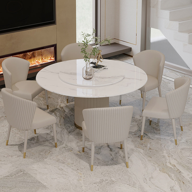 Sintered Stone Top Dining Table Luxury Round Table with Metal Pedestal in White Without Chairs Clearhalo ' dining_table' 'Dining Tables & Seating' 'Dining Tables' 'furn' 'furn_dining_table' 'Furniture' 'furniture_dining_table' 'Kitchen & Dining Furniture' 'kitchen&dining_furn' 'kitchen' 'kitchen_dining_table' 4316666
