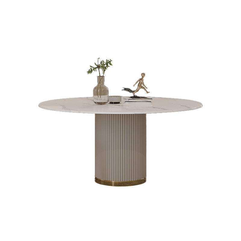 Sintered Stone Top Dining Table Luxury Round Table with Metal Pedestal in White 43.3"L x 43.3"W x 29.5"H Without Chairs Clearhalo ' dining_table' 'Dining Tables & Seating' 'Dining Tables' 'furn' 'furn_dining_table' 'Furniture' 'furniture_dining_table' 'Kitchen & Dining Furniture' 'kitchen&dining_furn' 'kitchen' 'kitchen_dining_table' 4316668