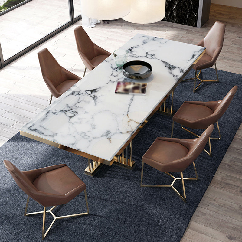 Glam Rectangle Shape Marble Dining Table Standard Dining Table for Kitchen Clearhalo ' dining_table' 'Dining Tables & Seating' 'Dining Tables' 'furn' 'furn_dining_table' 'Furniture' 'furniture_dining_table' 'Kitchen & Dining Furniture' 'kitchen&dining_furn' 'kitchen' 'kitchen_dining_table' 4316704