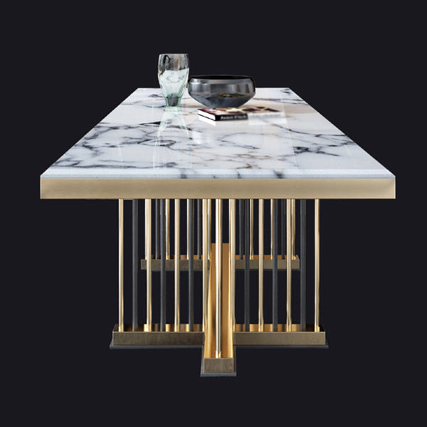 Glam Rectangle Shape Marble Dining Table Standard Dining Table for Kitchen White 63"L x 35.4"W x 29.5"H Without Chairs Clearhalo ' dining_table' 'Dining Tables & Seating' 'Dining Tables' 'furn' 'furn_dining_table' 'Furniture' 'furniture_dining_table' 'Kitchen & Dining Furniture' 'kitchen&dining_furn' 'kitchen' 'kitchen_dining_table' 4316706