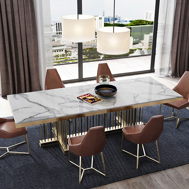 Glam Rectangle Shape Marble Dining Table Standard Dining Table for Kitchen Clearhalo ' dining_table' 'Dining Tables & Seating' 'Dining Tables' 'furn' 'furn_dining_table' 'Furniture' 'furniture_dining_table' 'Kitchen & Dining Furniture' 'kitchen&dining_furn' 'kitchen' 'kitchen_dining_table' 4316717