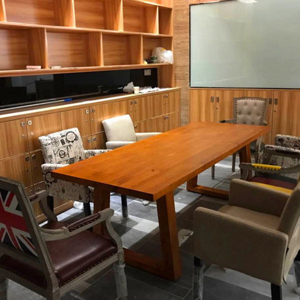 Solid Wood Industrial Rectangle Dining Table Pine Wood Top Table with Sled Base Clearhalo ' dining_table' 'Dining Tables & Seating' 'Dining Tables' 'furn' 'furn_dining_table' 'Furniture' 'furniture_dining_table' 'Kitchen & Dining Furniture' 'kitchen&dining_furn' 'kitchen' 'kitchen_dining_table' 4316754