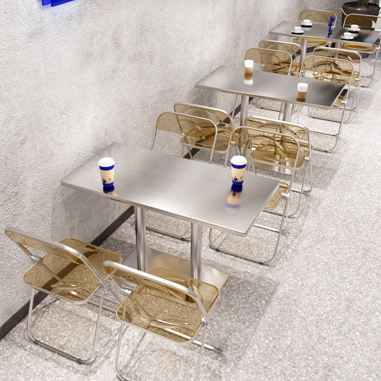 Industrial Style Dinner Table Stainless Steel Dining Site Table for Home Clearhalo ' dining_table' 'Dining Tables & Seating' 'Dining Tables' 'furn' 'furn_dining_table' 'Furniture' 'furniture_dining_table' 'Kitchen & Dining Furniture' 'kitchen&dining_furn' 'kitchen' 'kitchen_dining_table' 4316768