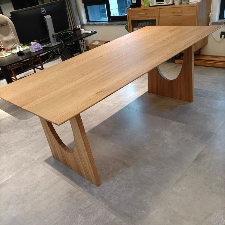 Industrial Solid Wood Dining Table Rectangle Table in Nature with Double Pedestal Clearhalo ' dining_table' 'Dining Tables & Seating' 'Dining Tables' 'furn' 'furn_dining_table' 'Furniture' 'furniture_dining_table' 'Kitchen & Dining Furniture' 'kitchen&dining_furn' 'kitchen' 'kitchen_dining_table' 4316912