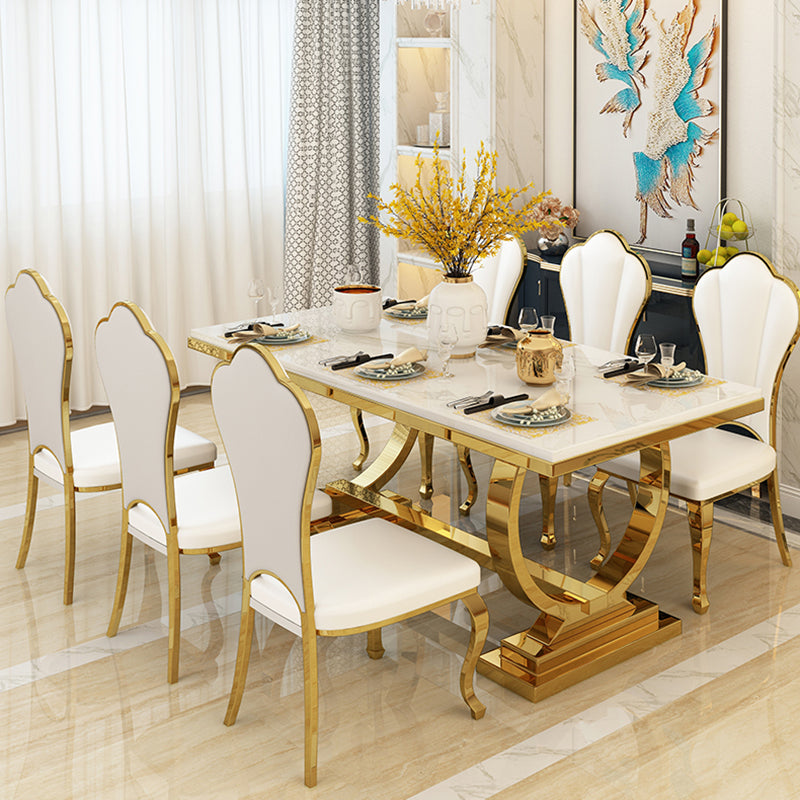 Glam Rectangle Shape Marble Dining Table Standard Dining Table with Double Pedestal Bases Clearhalo ' dining_table' 'Dining Tables & Seating' 'Dining Tables' 'furn' 'furn_dining_table' 'Furniture' 'furniture_dining_table' 'Kitchen & Dining Furniture' 'kitchen&dining_furn' 'kitchen' 'kitchen_dining_table' 4316923