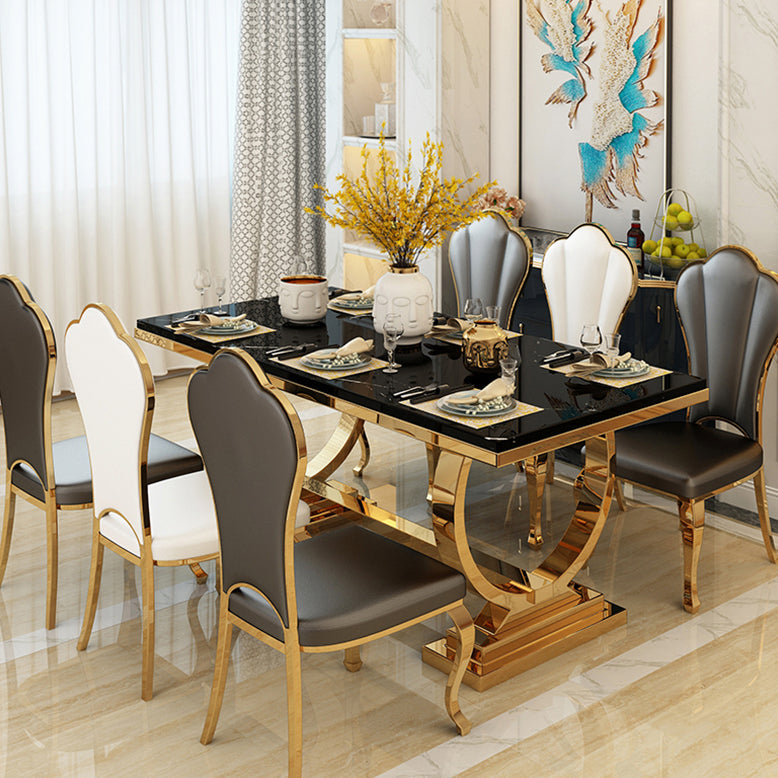 Glam Rectangle Shape Marble Dining Table Standard Dining Table with Double Pedestal Bases Clearhalo ' dining_table' 'Dining Tables & Seating' 'Dining Tables' 'furn' 'furn_dining_table' 'Furniture' 'furniture_dining_table' 'Kitchen & Dining Furniture' 'kitchen&dining_furn' 'kitchen' 'kitchen_dining_table' 4316924