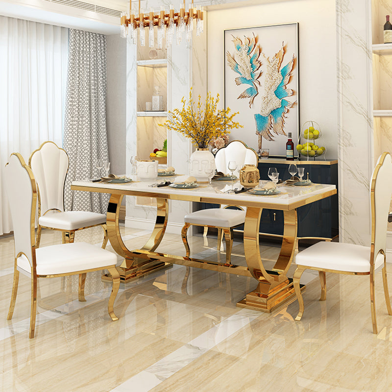 Glam Rectangle Shape Marble Dining Table Standard Dining Table with Double Pedestal Bases Clearhalo ' dining_table' 'Dining Tables & Seating' 'Dining Tables' 'furn' 'furn_dining_table' 'Furniture' 'furniture_dining_table' 'Kitchen & Dining Furniture' 'kitchen&dining_furn' 'kitchen' 'kitchen_dining_table' 4316925