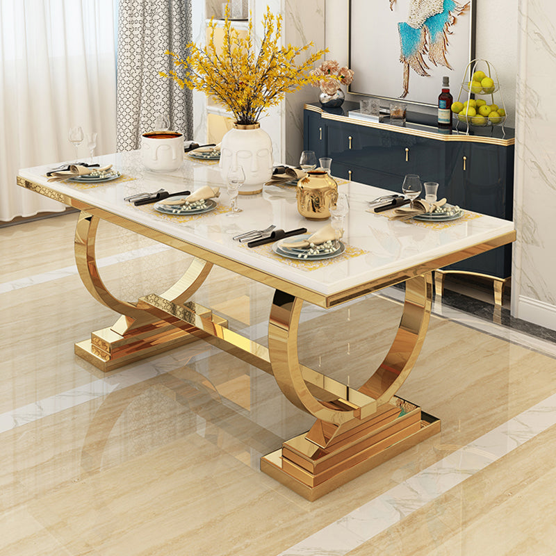 Glam Rectangle Shape Marble Dining Table Standard Dining Table with Double Pedestal Bases Clearhalo ' dining_table' 'Dining Tables & Seating' 'Dining Tables' 'furn' 'furn_dining_table' 'Furniture' 'furniture_dining_table' 'Kitchen & Dining Furniture' 'kitchen&dining_furn' 'kitchen' 'kitchen_dining_table' 4316926