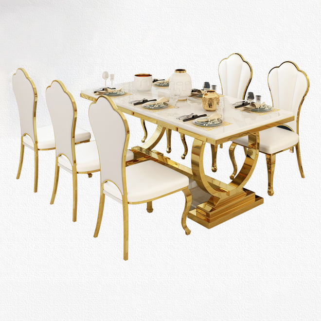 Glam Rectangle Shape Marble Dining Table Standard Dining Table with Double Pedestal Bases Clearhalo ' dining_table' 'Dining Tables & Seating' 'Dining Tables' 'furn' 'furn_dining_table' 'Furniture' 'furniture_dining_table' 'Kitchen & Dining Furniture' 'kitchen&dining_furn' 'kitchen' 'kitchen_dining_table' 4316929