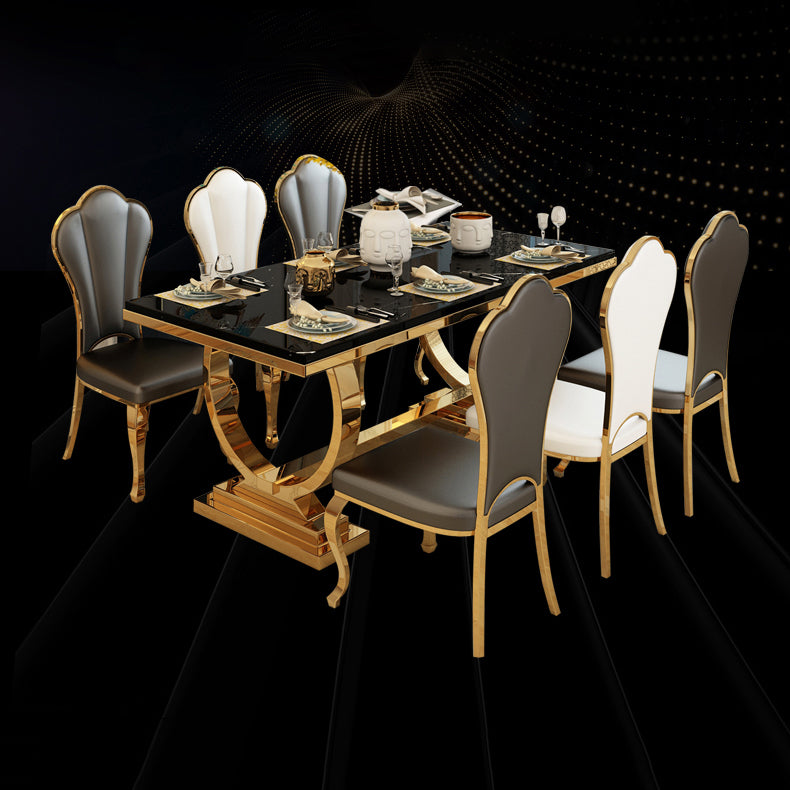Glam Rectangle Shape Marble Dining Table Standard Dining Table with Double Pedestal Bases Clearhalo ' dining_table' 'Dining Tables & Seating' 'Dining Tables' 'furn' 'furn_dining_table' 'Furniture' 'furniture_dining_table' 'Kitchen & Dining Furniture' 'kitchen&dining_furn' 'kitchen' 'kitchen_dining_table' 4316930