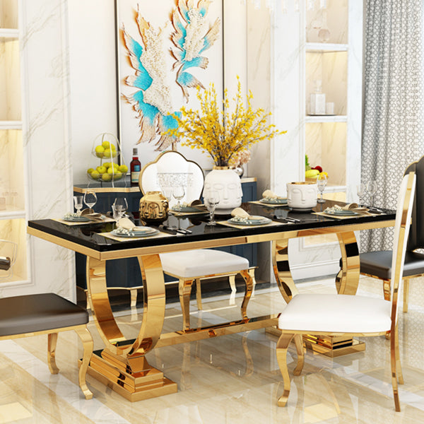 Glam Rectangle Shape Marble Dining Table Standard Dining Table with Double Pedestal Bases Clearhalo ' dining_table' 'Dining Tables & Seating' 'Dining Tables' 'furn' 'furn_dining_table' 'Furniture' 'furniture_dining_table' 'Kitchen & Dining Furniture' 'kitchen&dining_furn' 'kitchen' 'kitchen_dining_table' 4316931