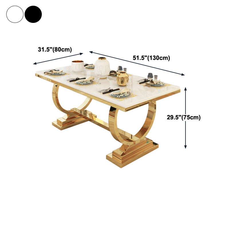 Glam Rectangle Shape Marble Dining Table Standard Dining Table with Double Pedestal Bases Clearhalo ' dining_table' 'Dining Tables & Seating' 'Dining Tables' 'furn' 'furn_dining_table' 'Furniture' 'furniture_dining_table' 'Kitchen & Dining Furniture' 'kitchen&dining_furn' 'kitchen' 'kitchen_dining_table' 4316932