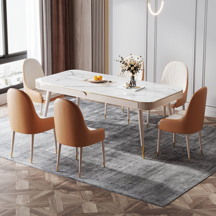 Glam White Kitchen Dining Table Sintered Stone Rectangle Dining Table with 4 Legs Clearhalo ' dining_table' 'Dining Tables & Seating' 'Dining Tables' 'furn' 'furn_dining_table' 'Furniture' 'furniture_dining_table' 'Kitchen & Dining Furniture' 'kitchen&dining_furn' 'kitchen' 'kitchen_dining_table' 4316971