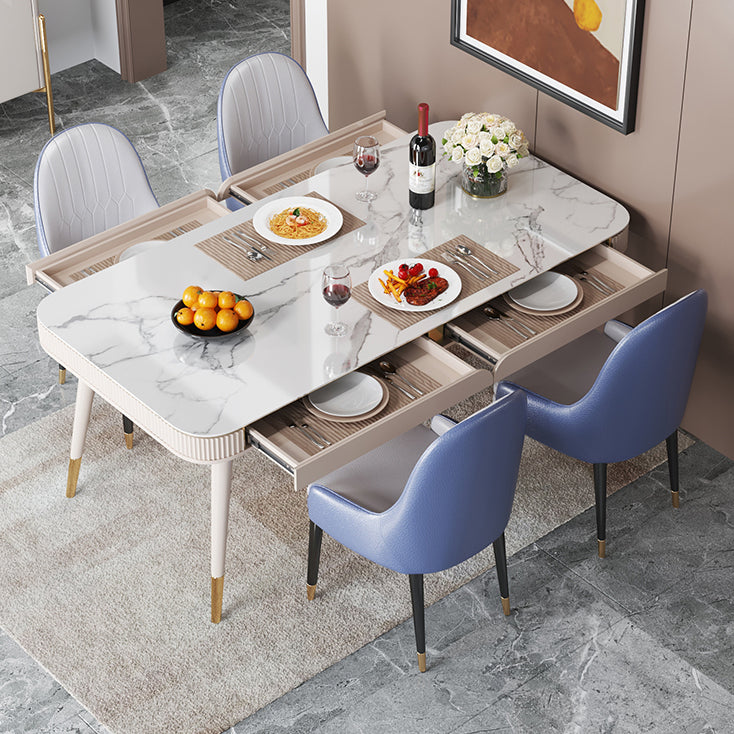 Glam White Kitchen Dining Table Sintered Stone Rectangle Dining Table with 4 Legs Clearhalo ' dining_table' 'Dining Tables & Seating' 'Dining Tables' 'furn' 'furn_dining_table' 'Furniture' 'furniture_dining_table' 'Kitchen & Dining Furniture' 'kitchen&dining_furn' 'kitchen' 'kitchen_dining_table' 4316972