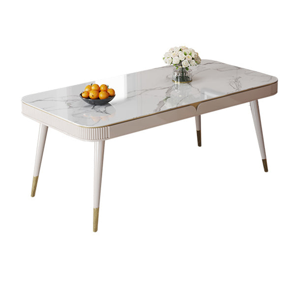 Glam White Kitchen Dining Table Sintered Stone Rectangle Dining Table with 4 Legs Without Chairs Clearhalo ' dining_table' 'Dining Tables & Seating' 'Dining Tables' 'furn' 'furn_dining_table' 'Furniture' 'furniture_dining_table' 'Kitchen & Dining Furniture' 'kitchen&dining_furn' 'kitchen' 'kitchen_dining_table' 4316973