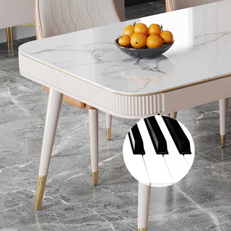 Glam White Kitchen Dining Table Sintered Stone Rectangle Dining Table with 4 Legs Clearhalo ' dining_table' 'Dining Tables & Seating' 'Dining Tables' 'furn' 'furn_dining_table' 'Furniture' 'furniture_dining_table' 'Kitchen & Dining Furniture' 'kitchen&dining_furn' 'kitchen' 'kitchen_dining_table' 4316974