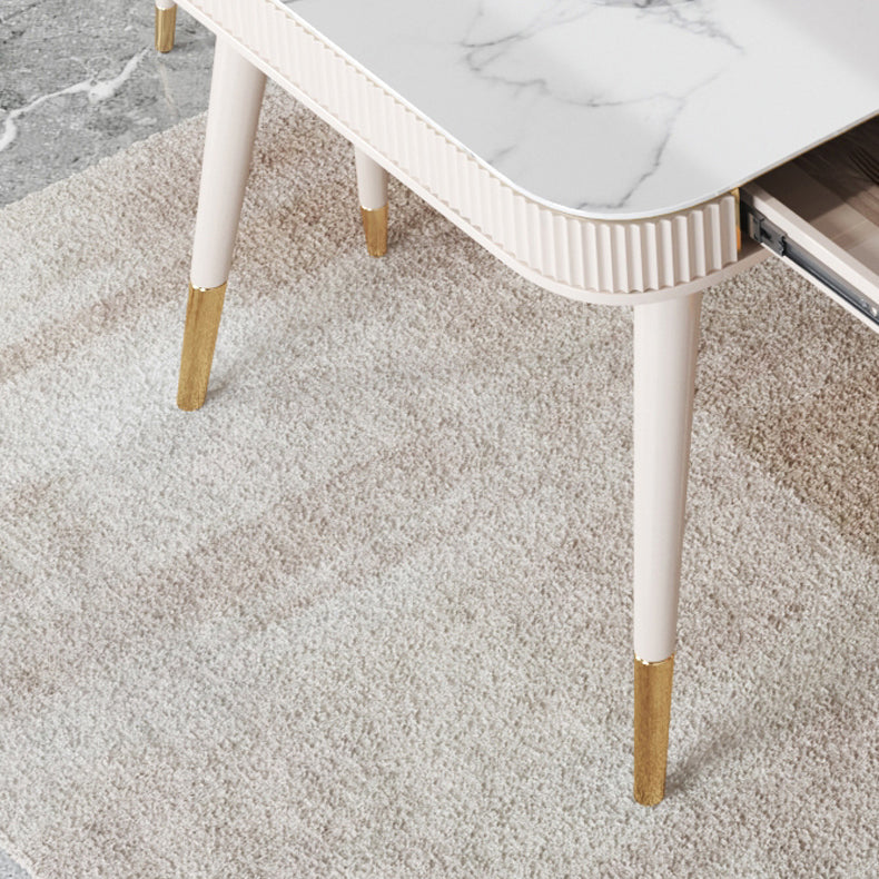 Glam White Kitchen Dining Table Sintered Stone Rectangle Dining Table with 4 Legs Clearhalo ' dining_table' 'Dining Tables & Seating' 'Dining Tables' 'furn' 'furn_dining_table' 'Furniture' 'furniture_dining_table' 'Kitchen & Dining Furniture' 'kitchen&dining_furn' 'kitchen' 'kitchen_dining_table' 4316976