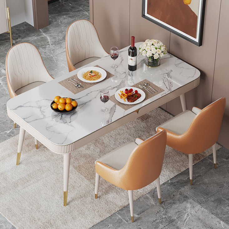 Glam White Kitchen Dining Table Sintered Stone Rectangle Dining Table with 4 Legs Clearhalo ' dining_table' 'Dining Tables & Seating' 'Dining Tables' 'furn' 'furn_dining_table' 'Furniture' 'furniture_dining_table' 'Kitchen & Dining Furniture' 'kitchen&dining_furn' 'kitchen' 'kitchen_dining_table' 4316979