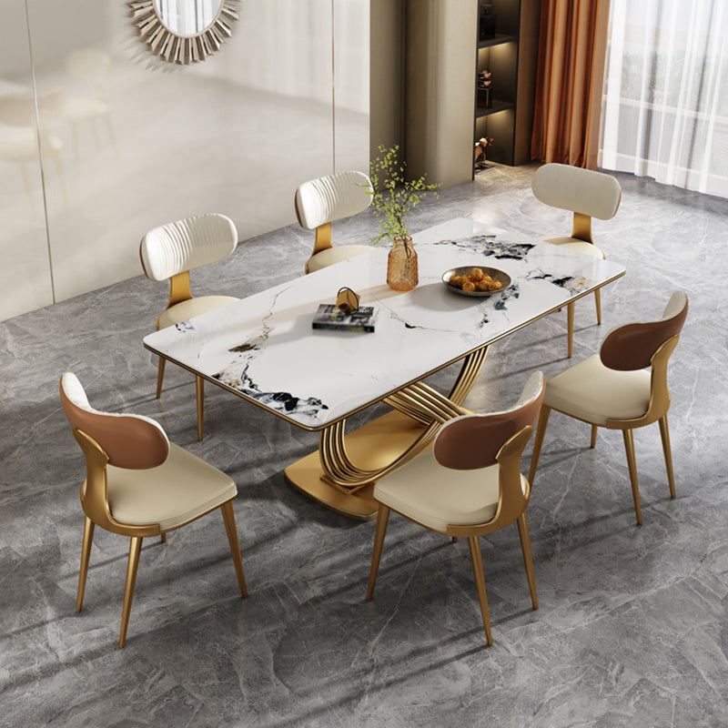 Glam Rectangle White Dining Table Standard Sintered Stone Dining Table with Pedestal Base Clearhalo ' dining_table' 'Dining Tables & Seating' 'Dining Tables' 'furn' 'furn_dining_table' 'Furniture' 'furniture_dining_table' 'Kitchen & Dining Furniture' 'kitchen&dining_furn' 'kitchen' 'kitchen_dining_table' 4316998