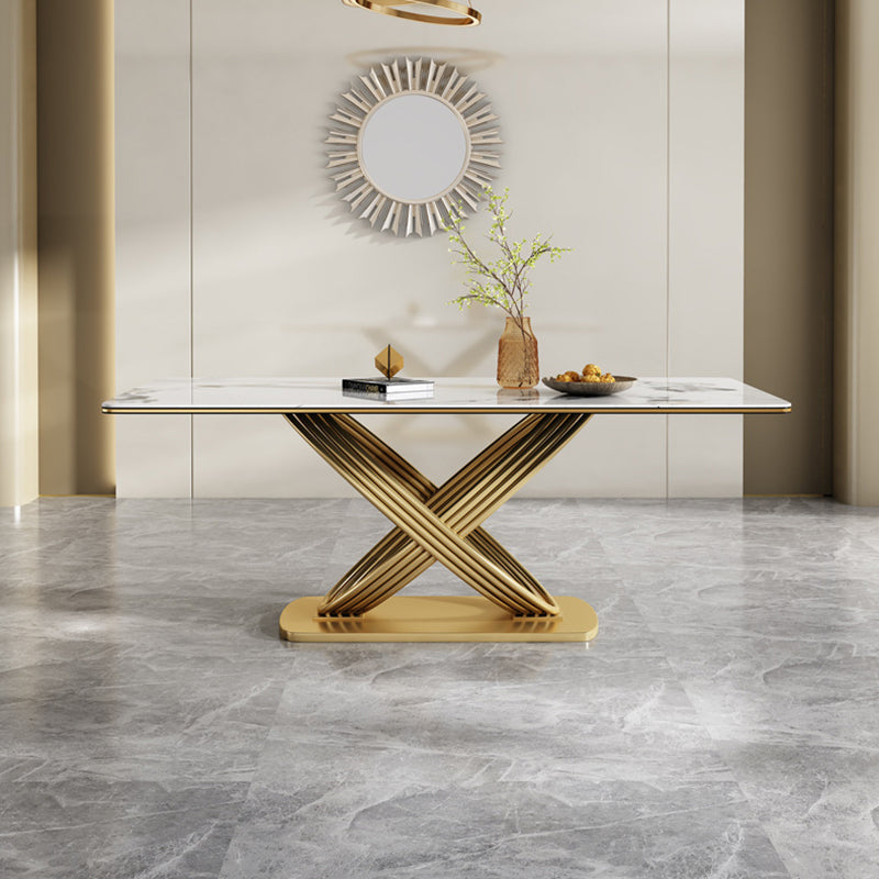 Glam Rectangle White Dining Table Standard Sintered Stone Dining Table with Pedestal Base Clearhalo ' dining_table' 'Dining Tables & Seating' 'Dining Tables' 'furn' 'furn_dining_table' 'Furniture' 'furniture_dining_table' 'Kitchen & Dining Furniture' 'kitchen&dining_furn' 'kitchen' 'kitchen_dining_table' 4317000