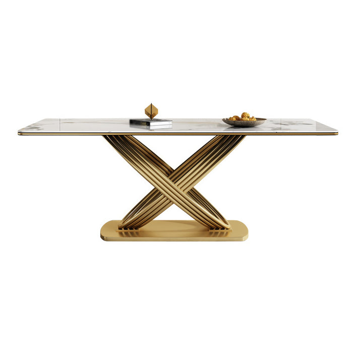 Glam Rectangle White Dining Table Standard Sintered Stone Dining Table with Pedestal Base Without Chairs Clearhalo ' dining_table' 'Dining Tables & Seating' 'Dining Tables' 'furn' 'furn_dining_table' 'Furniture' 'furniture_dining_table' 'Kitchen & Dining Furniture' 'kitchen&dining_furn' 'kitchen' 'kitchen_dining_table' 4317001