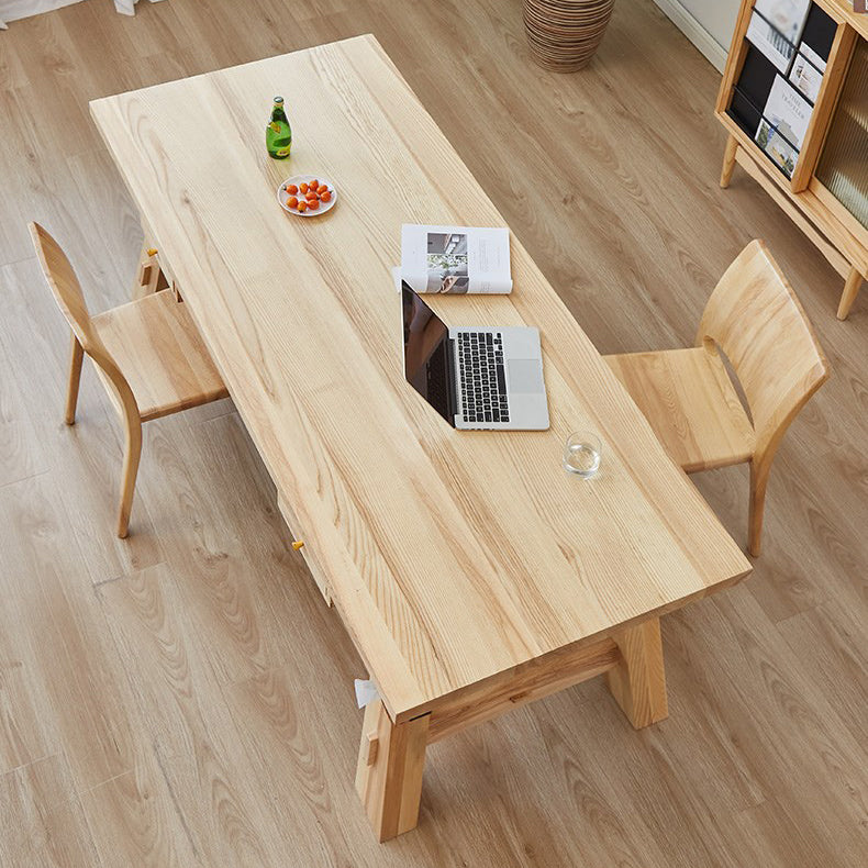 Industrial Khaki Rectangle Dining Table Standard Solid Wood Dining Table with Trestle Base Clearhalo ' dining_table' 'Dining Tables & Seating' 'Dining Tables' 'furn' 'furn_dining_table' 'Furniture' 'furniture_dining_table' 'Kitchen & Dining Furniture' 'kitchen&dining_furn' 'kitchen' 'kitchen_dining_table' 4317035