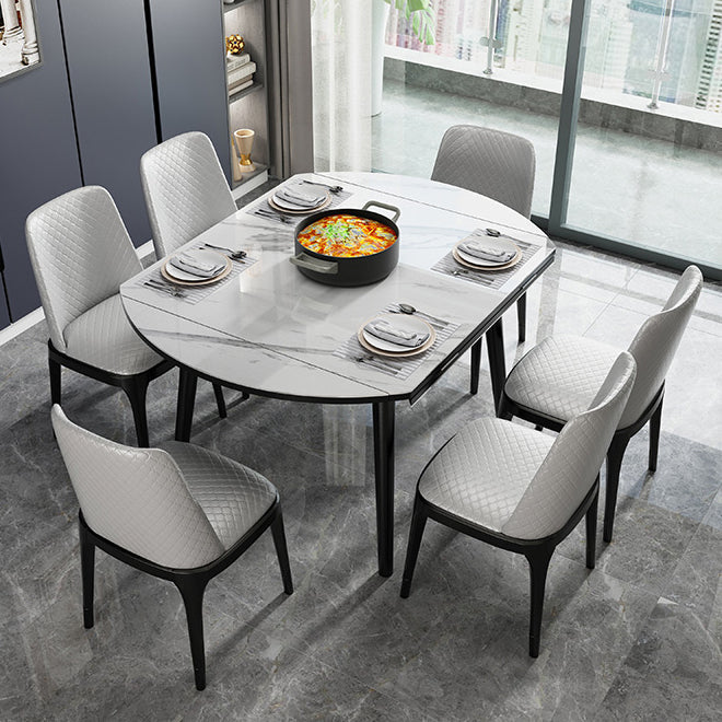 Industrial Style Dining Table Sintered Stone Drop-Leaf Table with 4 Legs Clearhalo ' dining_table' 'Dining Tables & Seating' 'Dining Tables' 'furn' 'furn_dining_table' 'Furniture' 'furniture_dining_table' 'Kitchen & Dining Furniture' 'kitchen&dining_furn' 'kitchen' 'kitchen_dining_table' 4317131