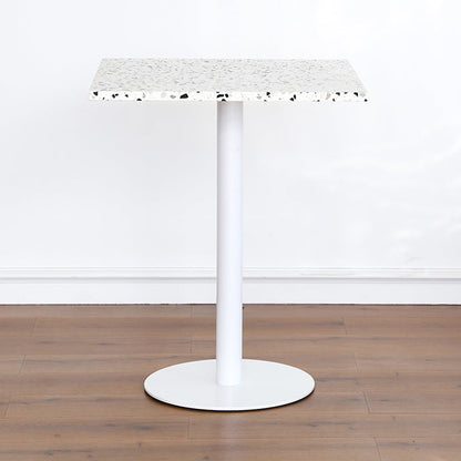 Industrial Style Dining Table Stone Pedestal Dining Site Table for Dining Room Square White 23.6"L x 23.6"W x 29.1"H Clearhalo ' dining_table' 'Dining Tables & Seating' 'Dining Tables' 'furn' 'furn_dining_table' 'Furniture' 'furniture_dining_table' 'Kitchen & Dining Furniture' 'kitchen&dining_furn' 'kitchen' 'kitchen_dining_table' 4317152