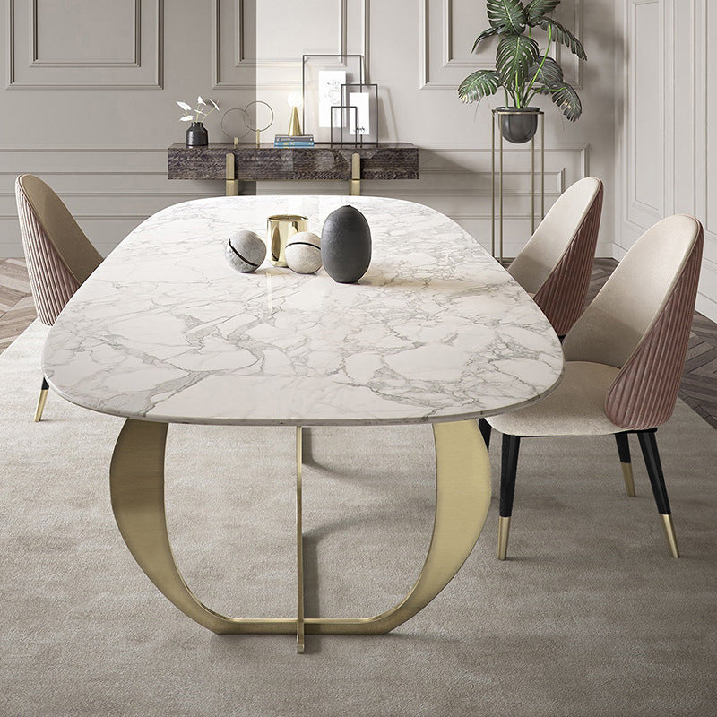 Traditional Luxury Dining Table Oval White Table with Gold Frame Clearhalo ' dining_table' 'Dining Tables & Seating' 'Dining Tables' 'furn' 'furn_dining_table' 'Furniture' 'furniture_dining_table' 'Kitchen & Dining Furniture' 'kitchen&dining_furn' 'kitchen' 'kitchen_dining_table' 4317295